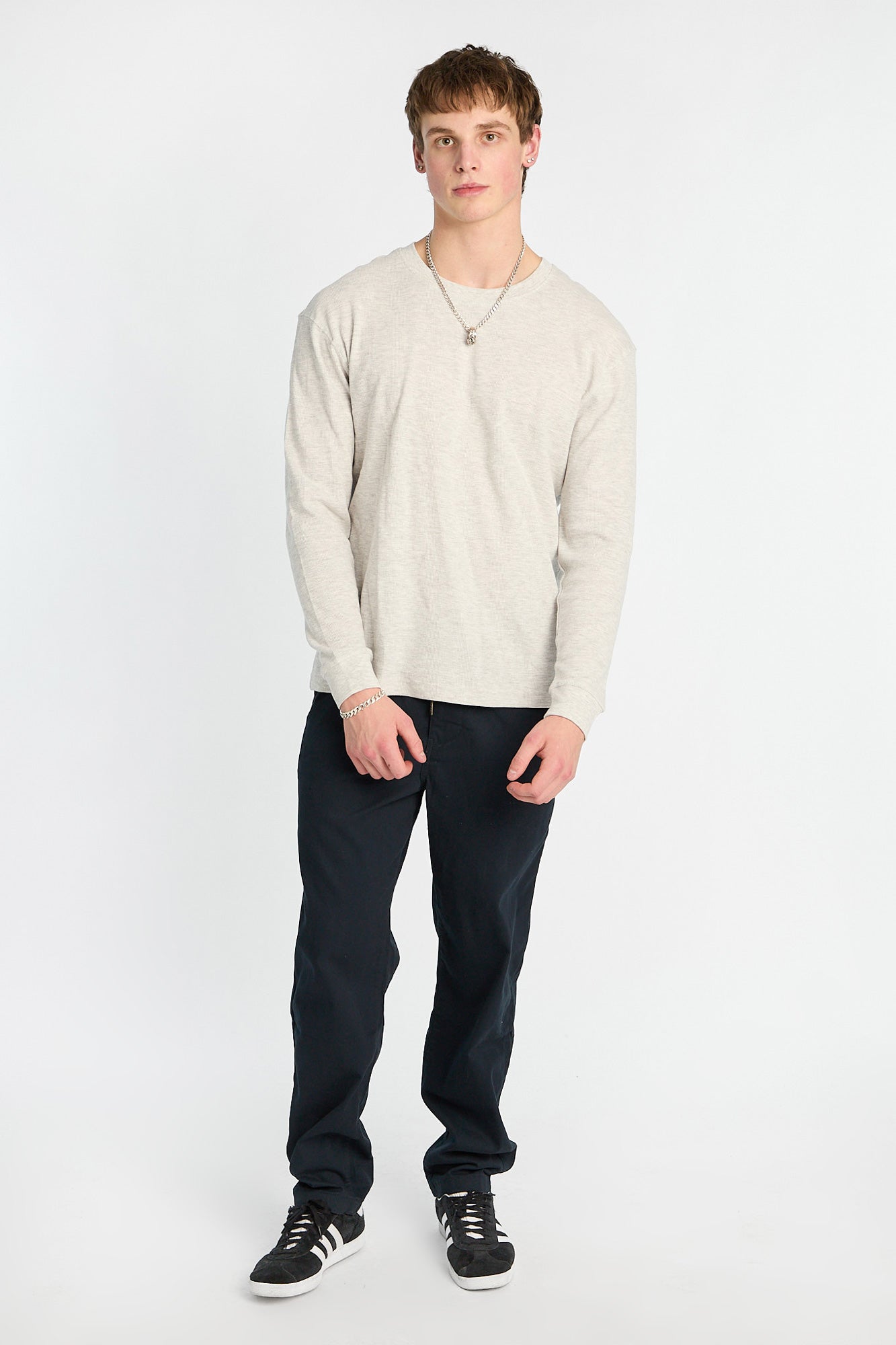 Thermal Waffle Knit Crew Neck Long Sleeve Tee