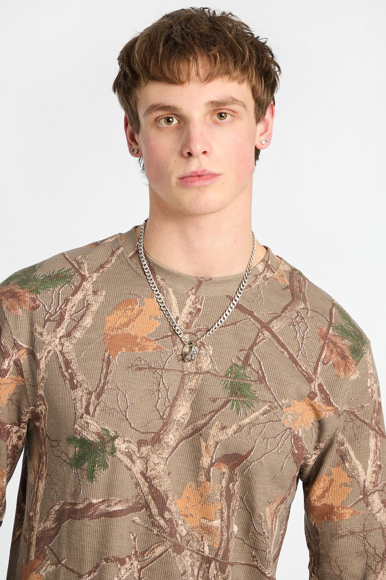 Thermal Waffle Knit Crew Neck Long Sleeve Tee