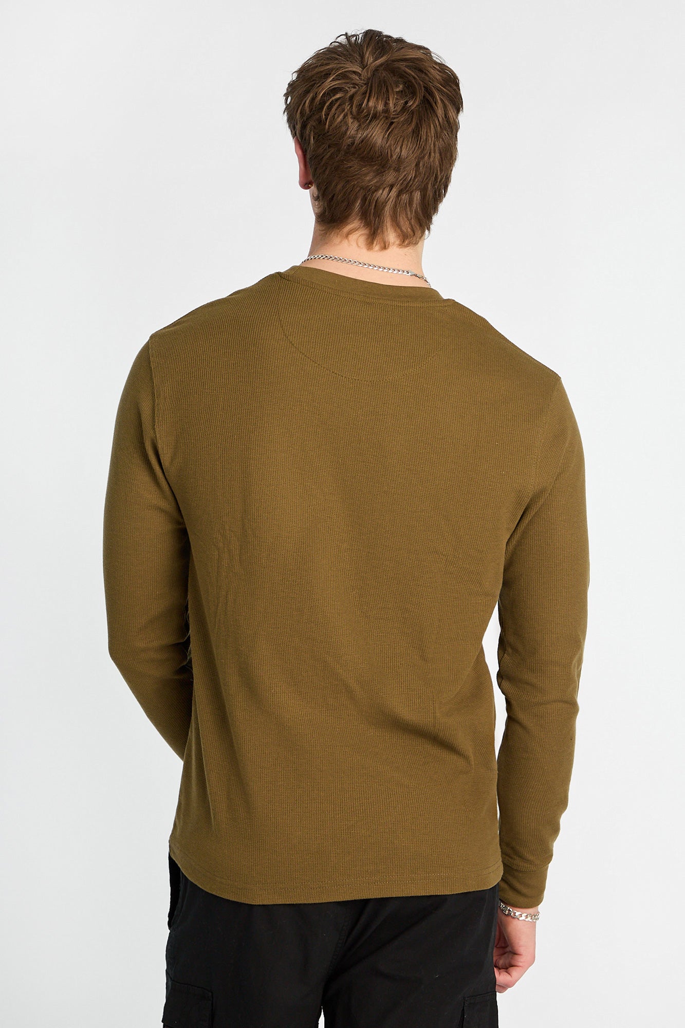 Thermal Waffle Knit Crew Neck Long Sleeve Tee