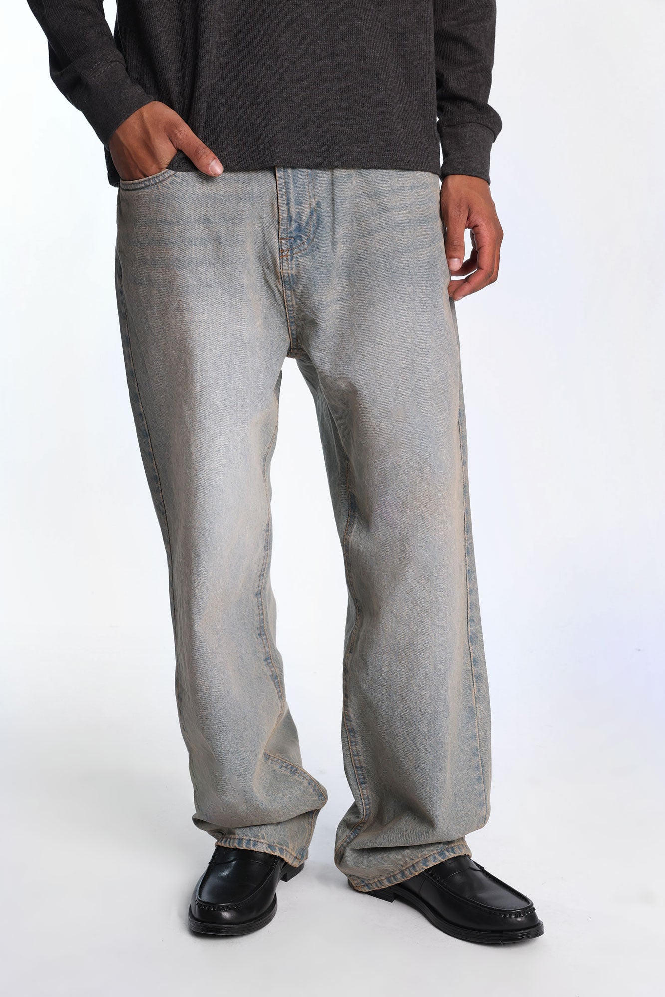 Flaming 7-Ball Embroidered Baggy Jeans