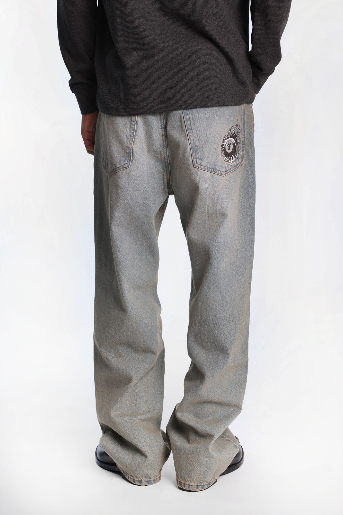 Flaming 7-Ball Embroidered Baggy Jeans