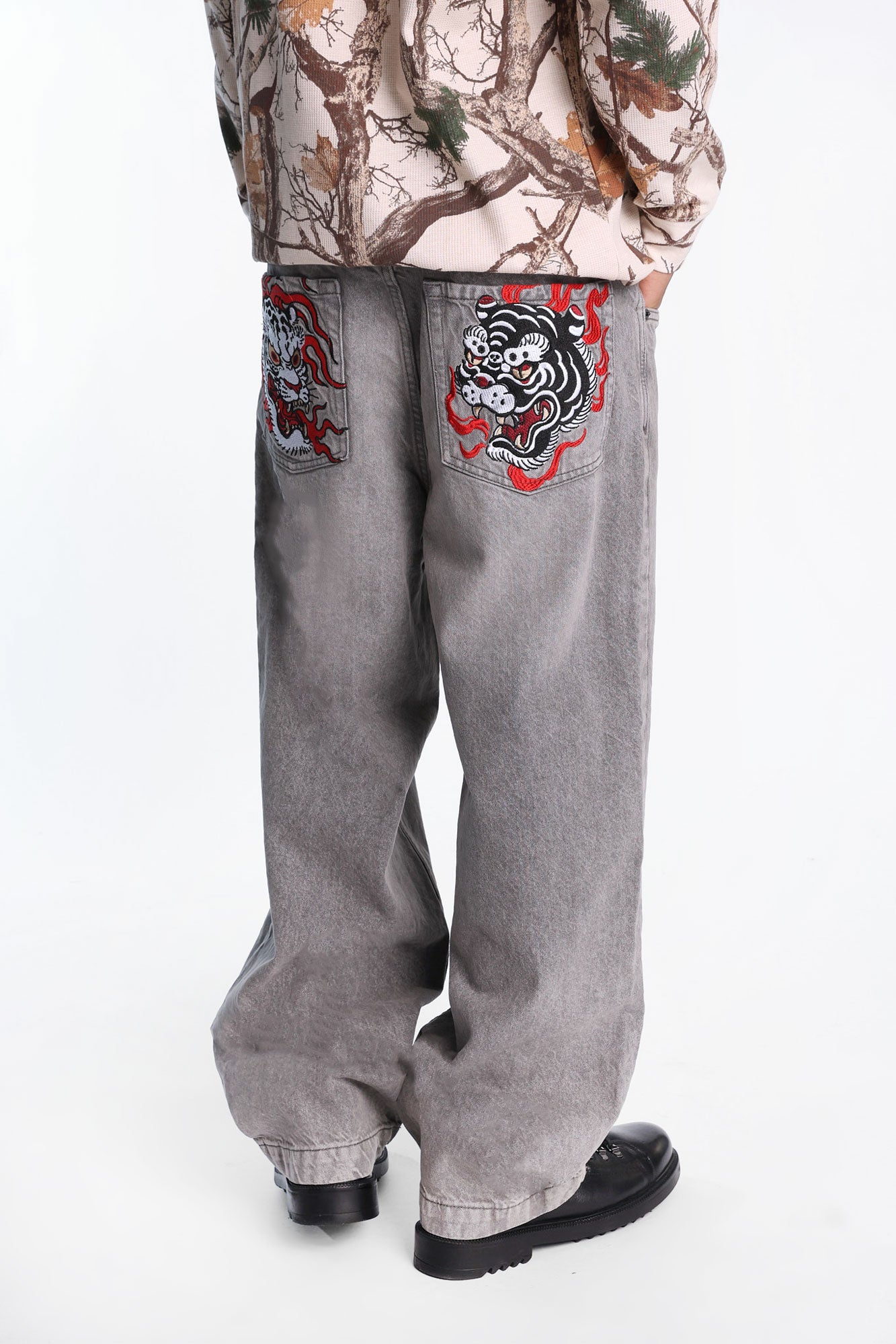 Flaming Tigers Embroidered Skater Jeans