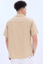 Chemise boutonnée à manches courtes en lin mélangé graphique brodé thumbnail 7