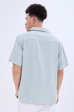 Chemise boutonnée à manches courtes en lin mélangé graphique brodé thumbnail 3