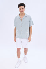 Linen-Blend Embroidered Short Sleeve Button-Up Shirt thumbnail 4