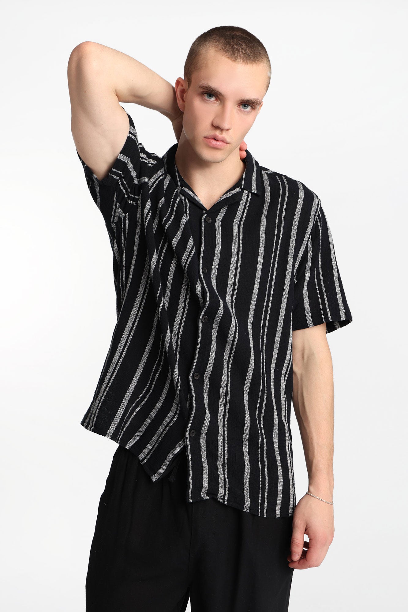 Striped Gauze Cotton Button-Up Shirt