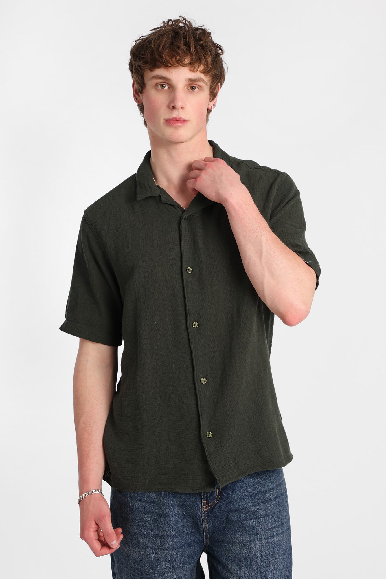 Cotton Gauze Button-Up Shirt