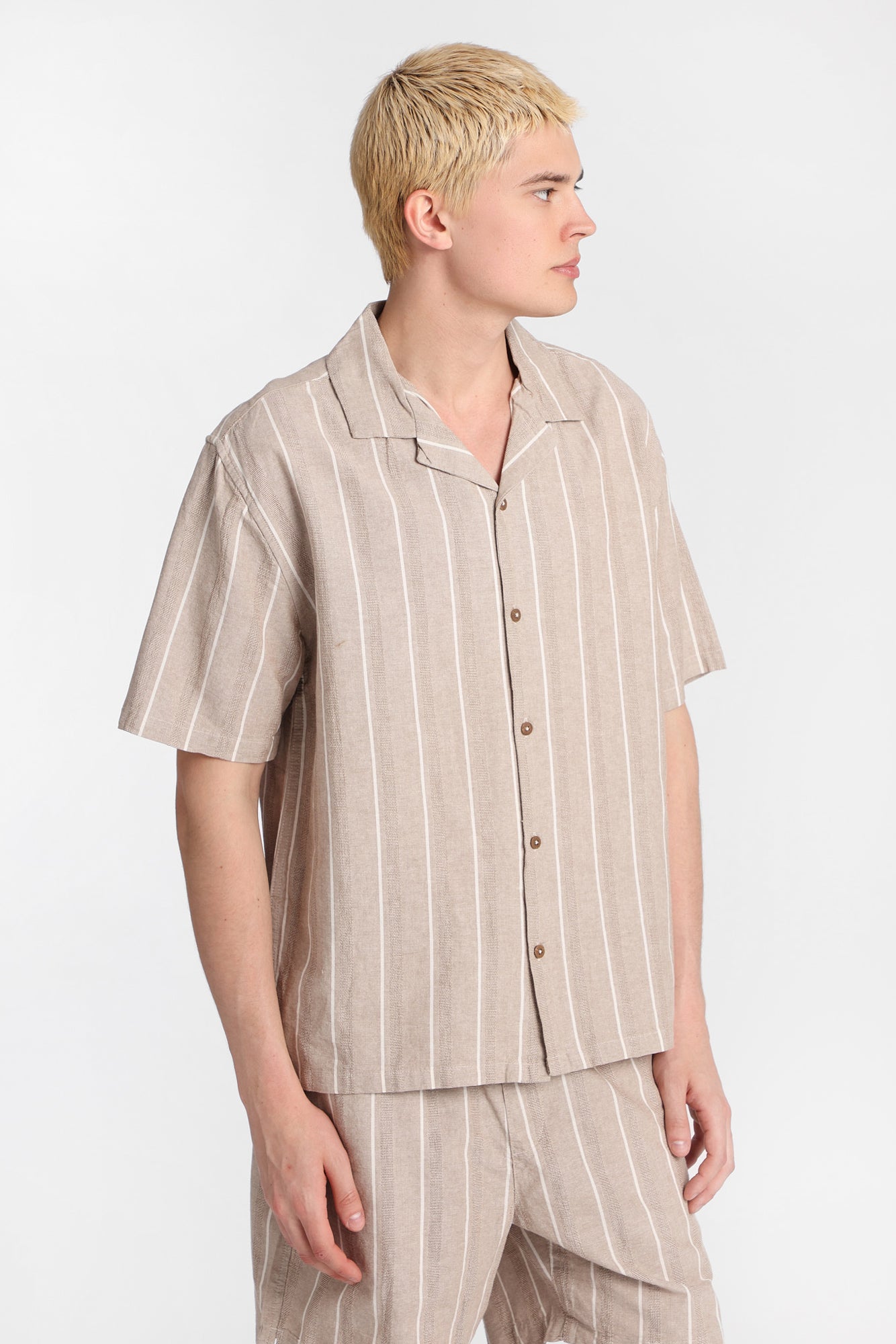 Textured Striped Short Sleeve Shirt