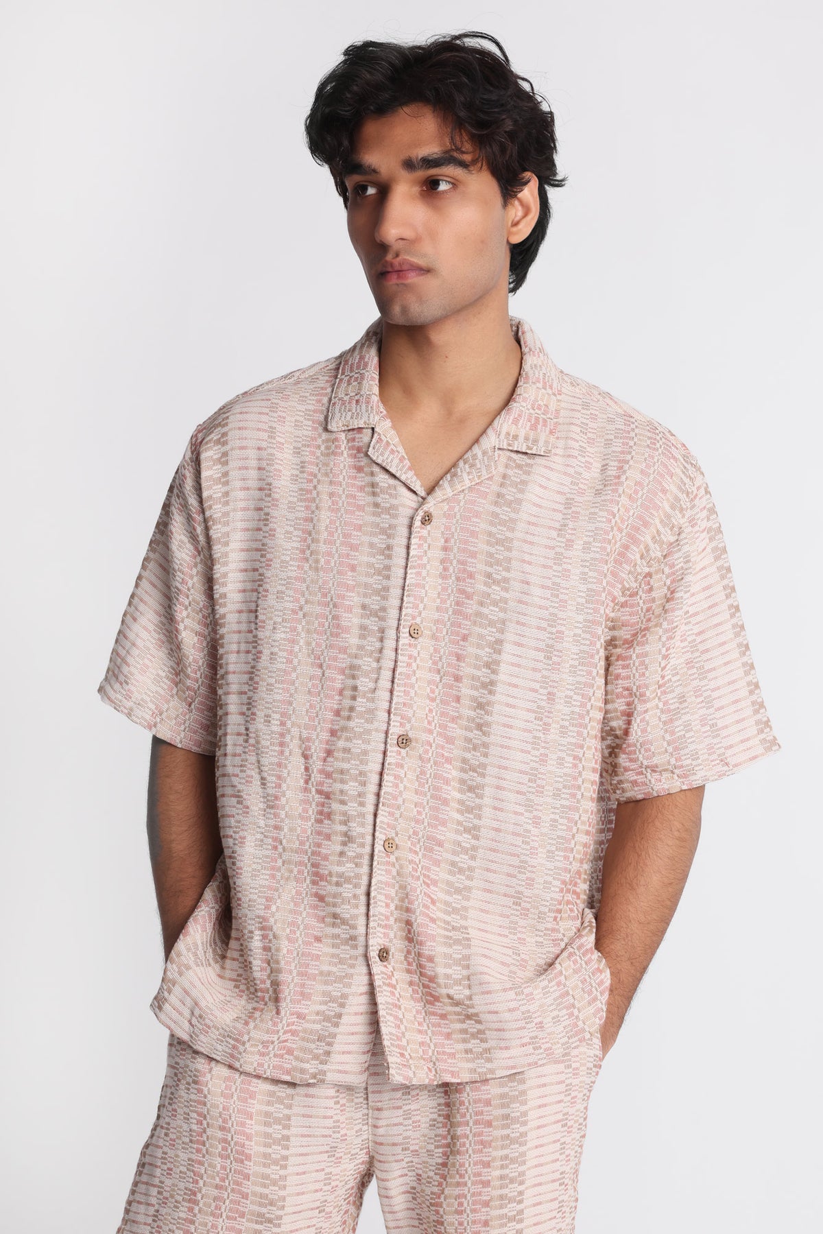 Textured Square Knit Short Sleeve Shirt