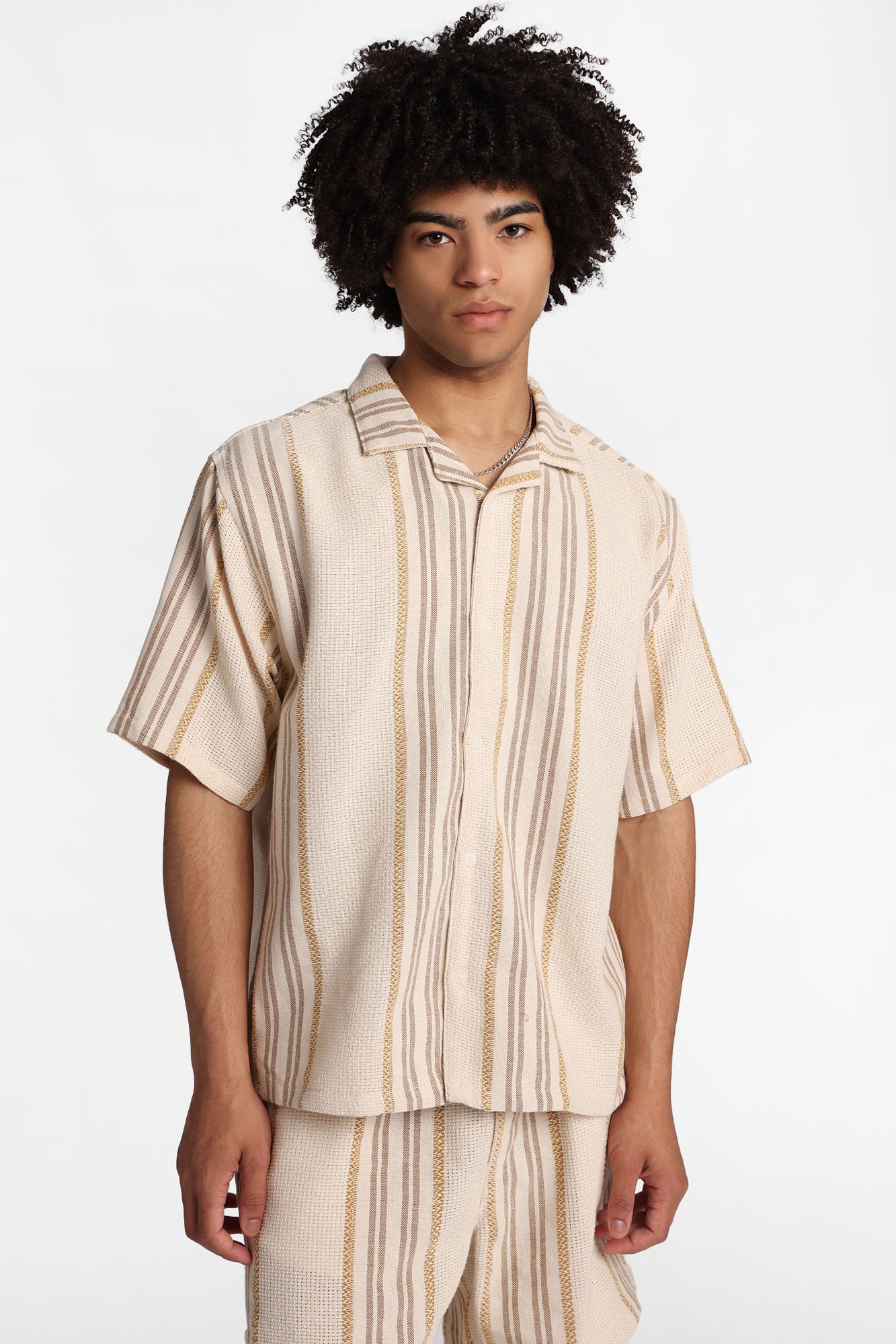 Textured Multi-Colour Striped Short Sleeve Shirt