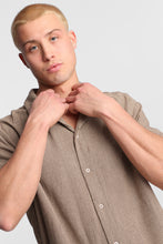 Linen-Blend Short Sleeve Button-Up Striped Shirt thumbnail 3