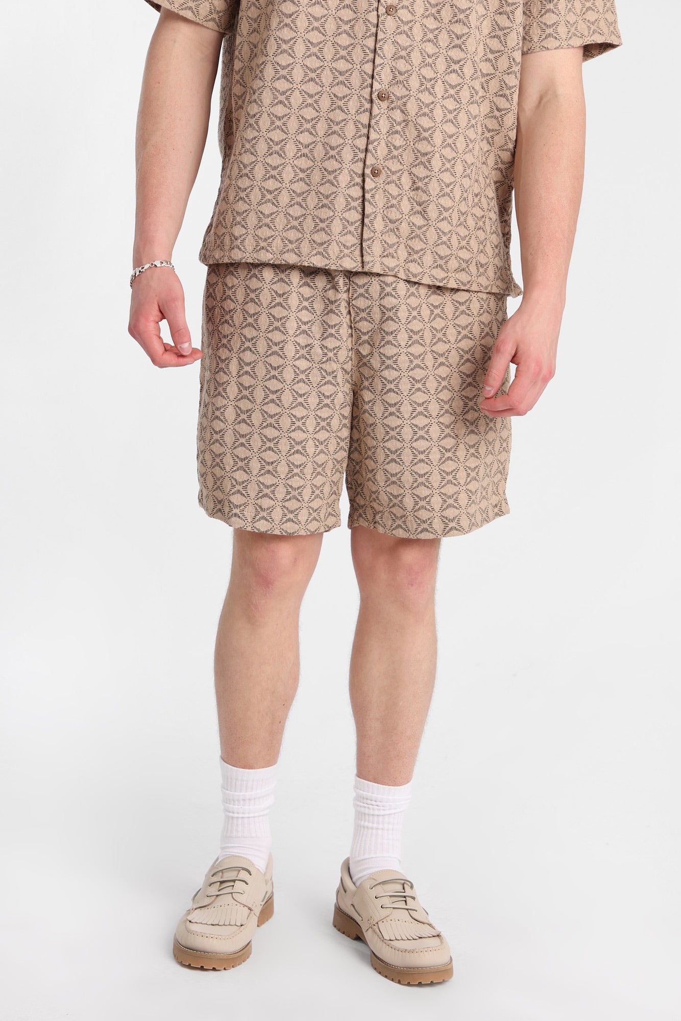Textured Geometric Floral Shorts