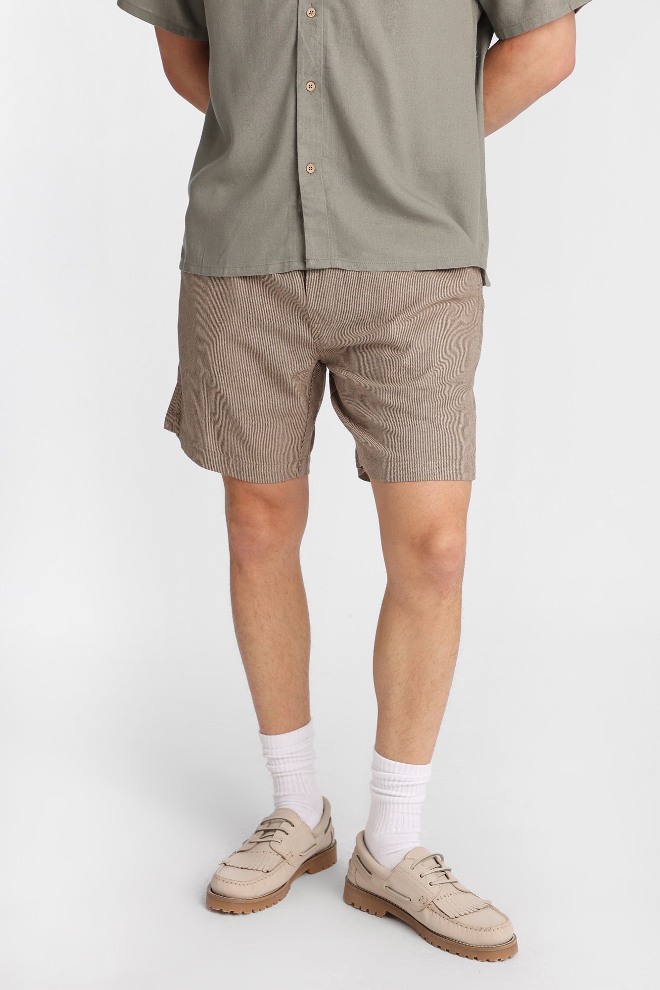 Linen-Blend Yarn-Dyed Striped Shorts