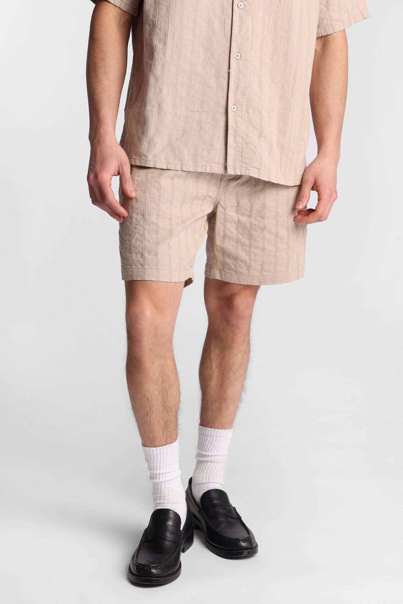 Textured Knit Lace Striped Shorts