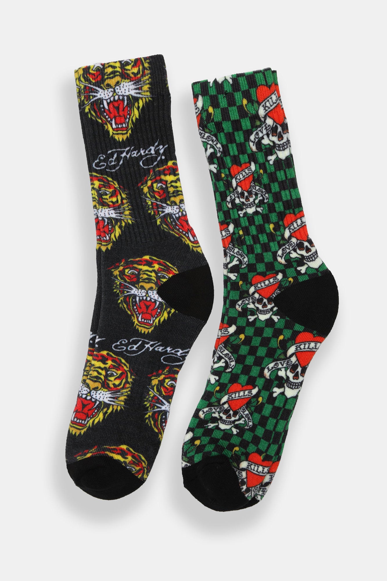 Ed Hardy Tigers & Skulls Printed Crew Socks 2-Pack