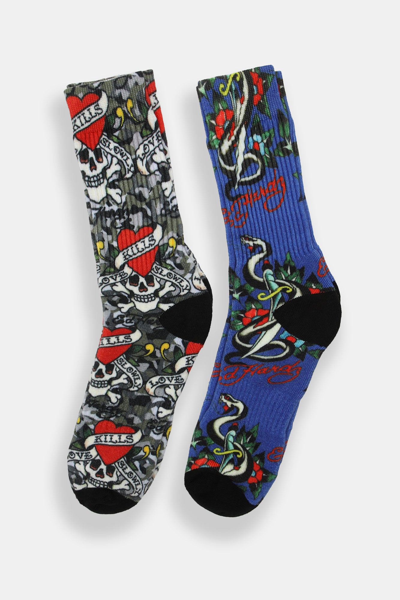 Ed Hardy Snake Heart Printed Crew Socks 2-Pack
