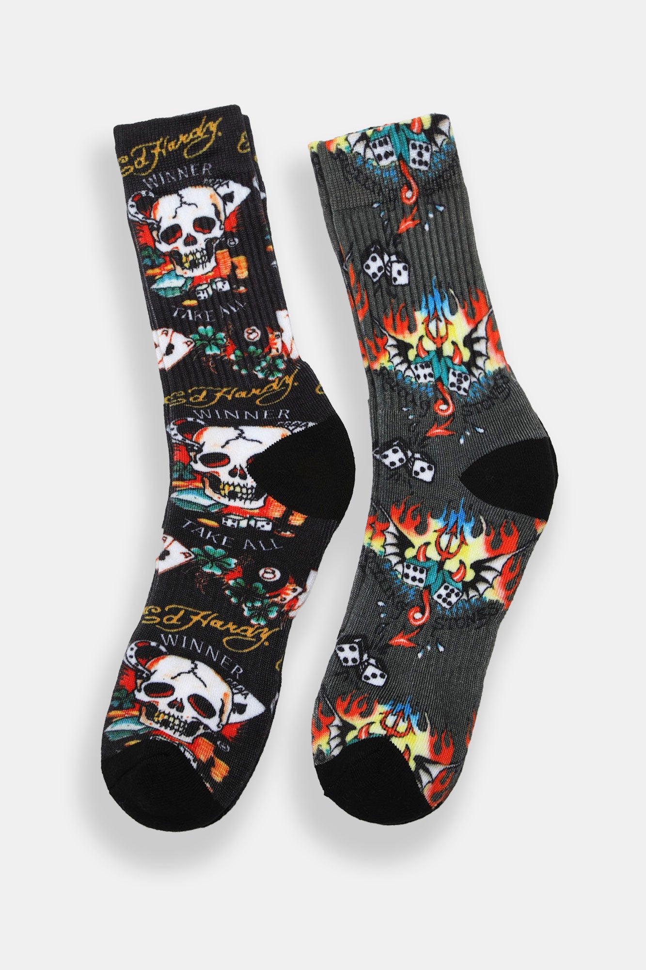 Chaussettes imprimées Ed Hardy dés et têtes de mort paquet de 2