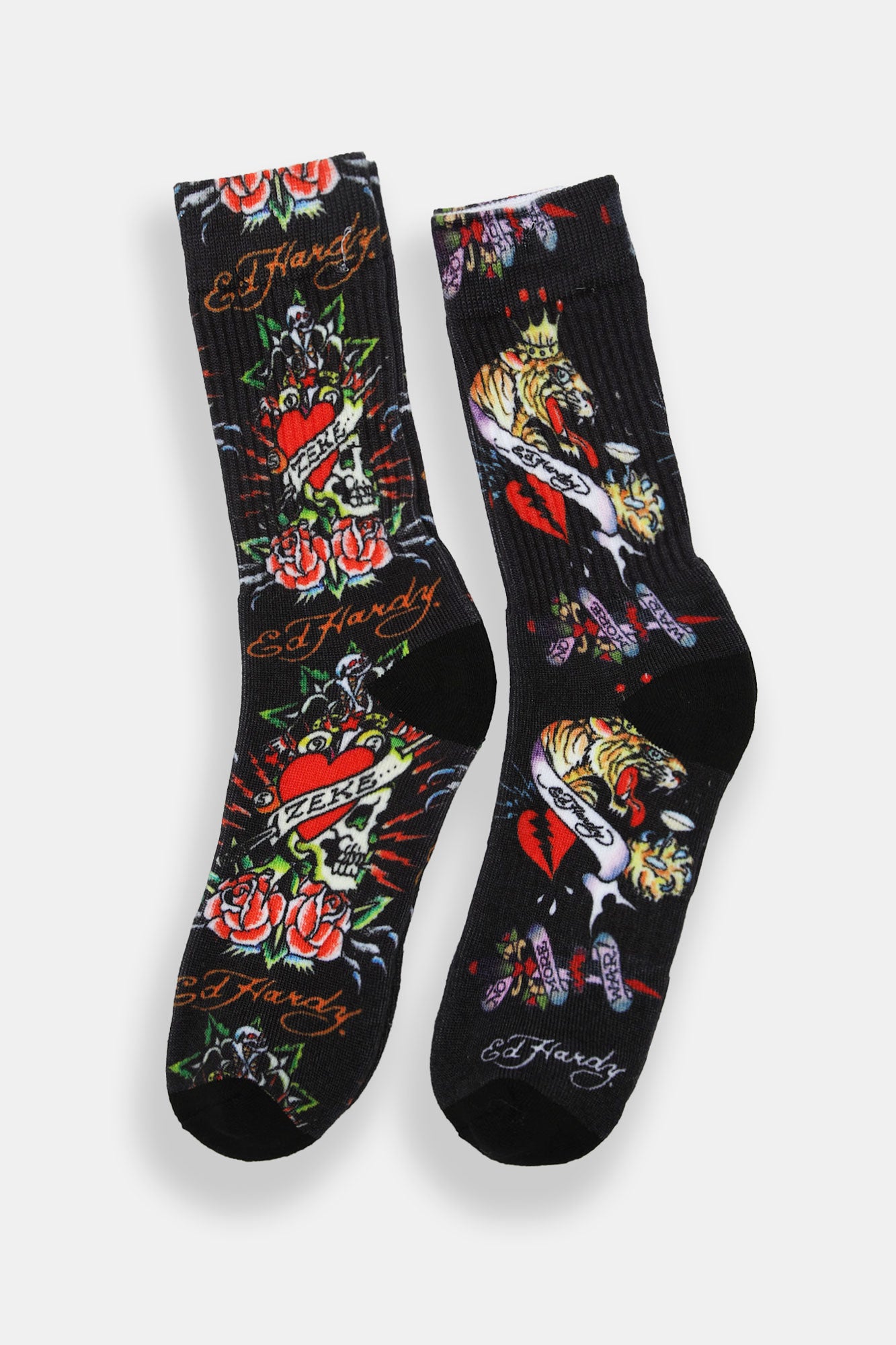Ed Hardy Crowned Tiger Printed Crew Socks 2-Pack
