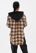 Oversized Plaid Button-Up Hooded Shirt thumbnail 5