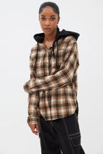 Oversized Plaid Button-Up Hooded Shirt thumbnail 2