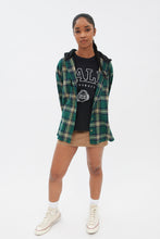 Oversized Plaid Button-Up Hooded Shirt thumbnail 10