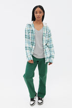 Oversized Plaid Button-Up Hooded Shirt thumbnail 14