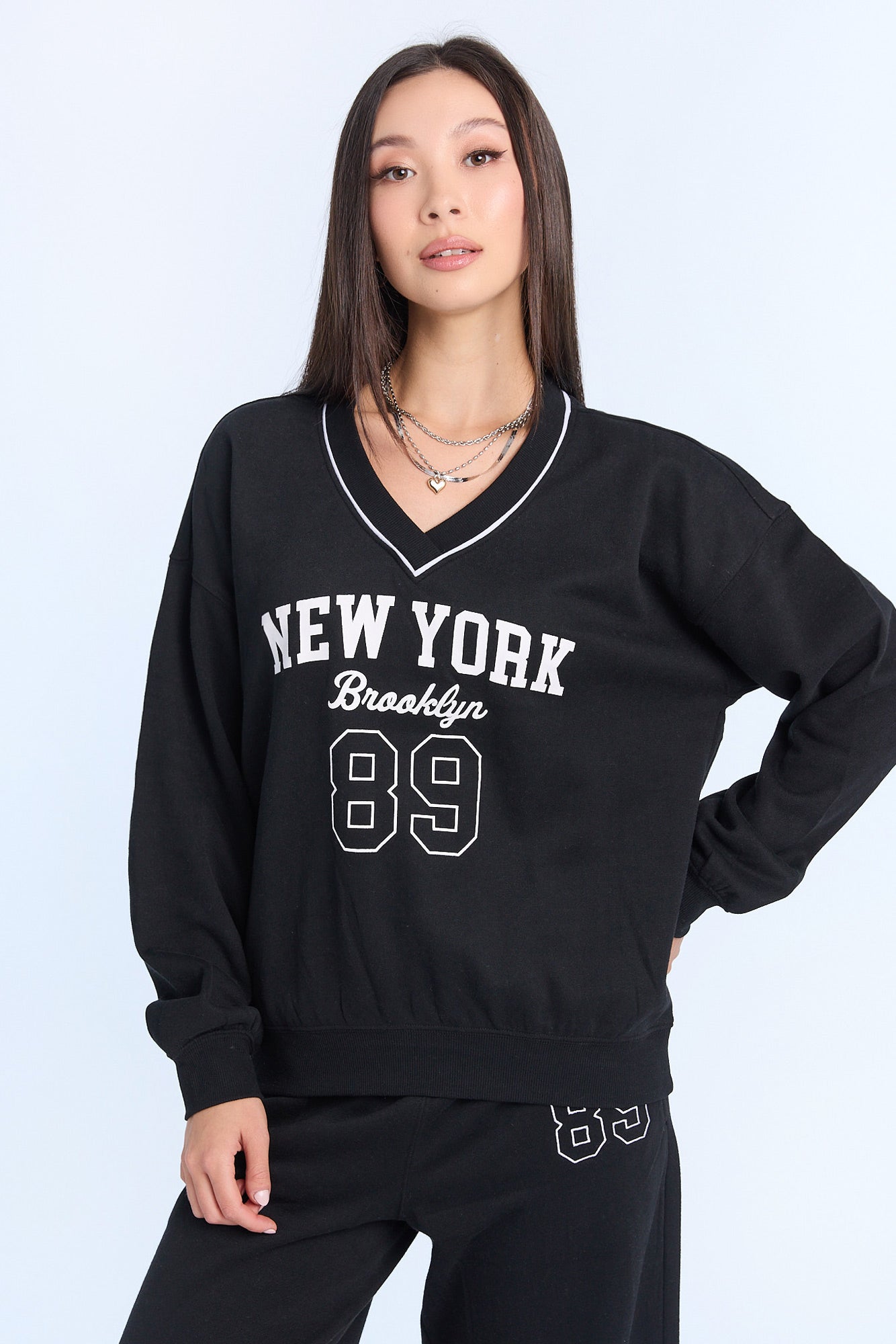 Graphic V-Neck Sweatshirt