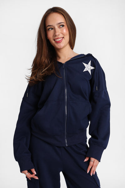Graphic Zip-Up Oversized Hoodie – Bluenotes