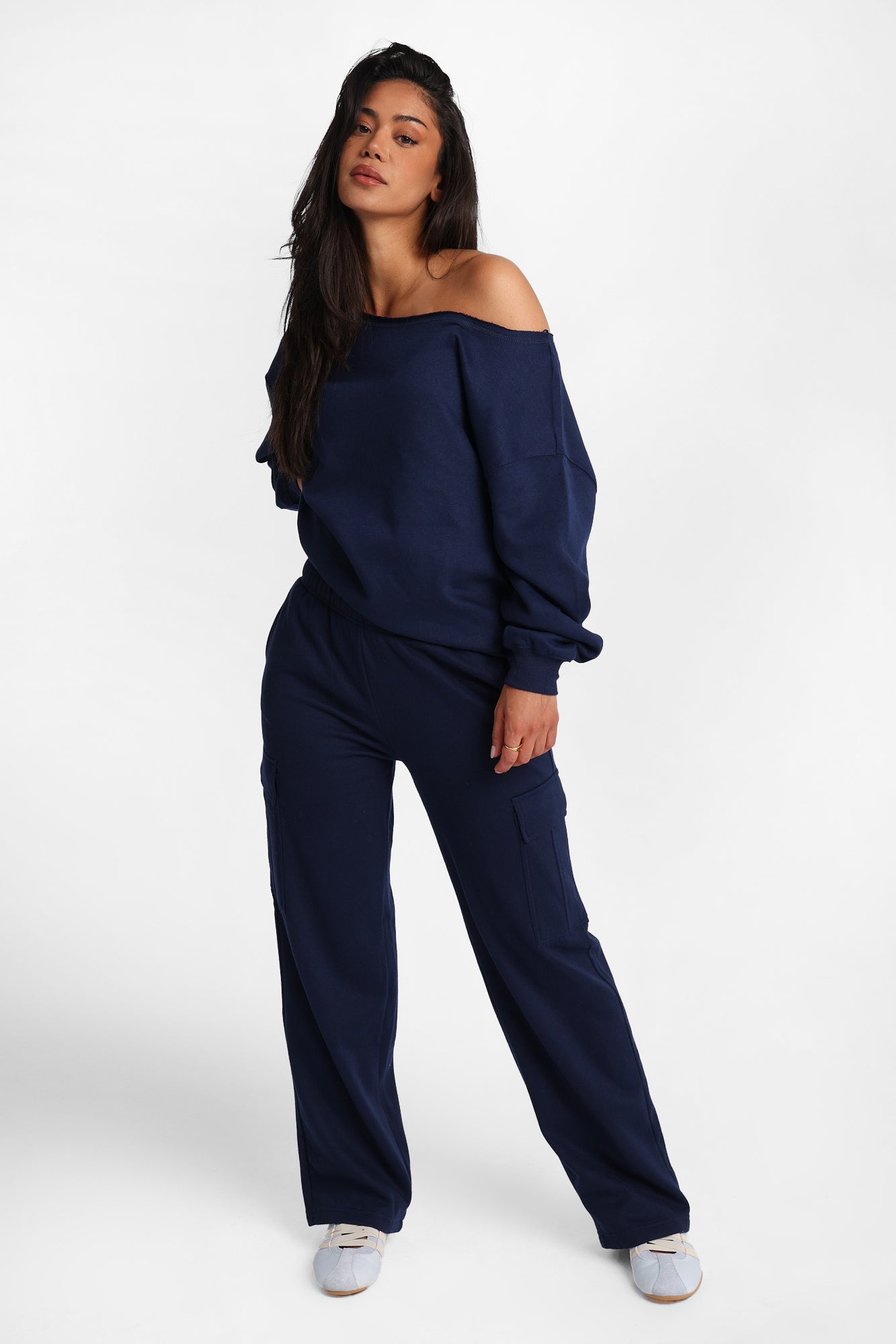 Pantalon en molleton cargo à jambe large délavé