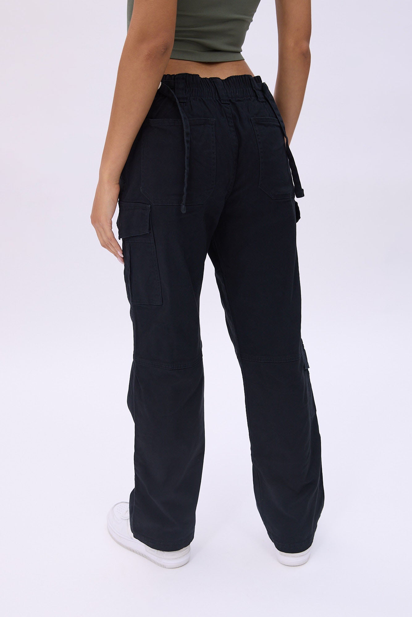 High Rise Straight Leg Cargo Twill Pants