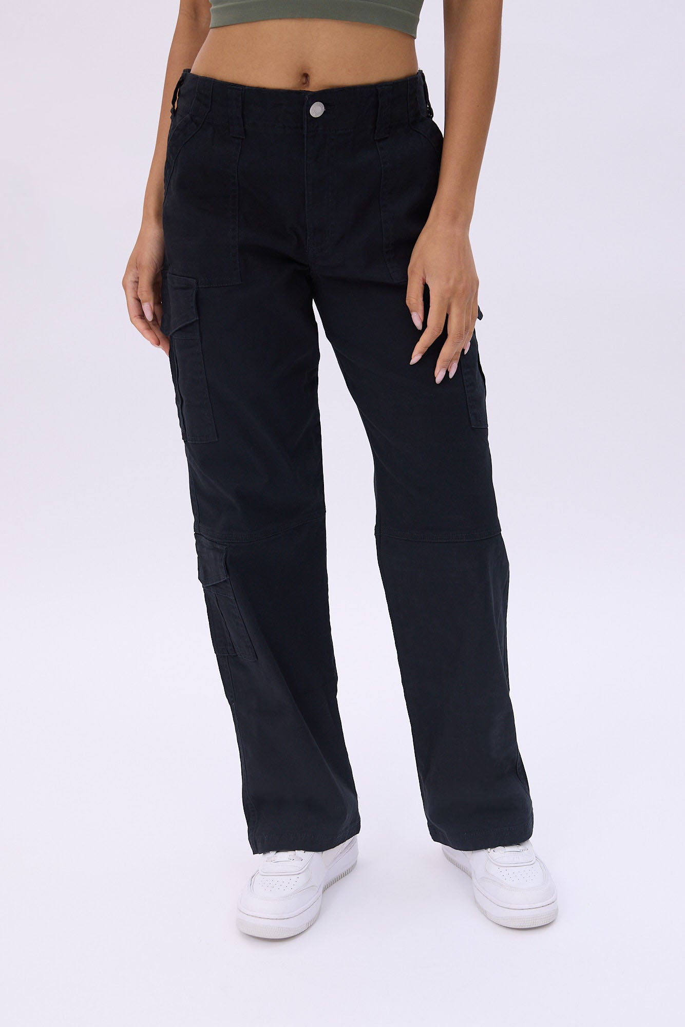 High Rise Straight Leg Cargo Twill Pants