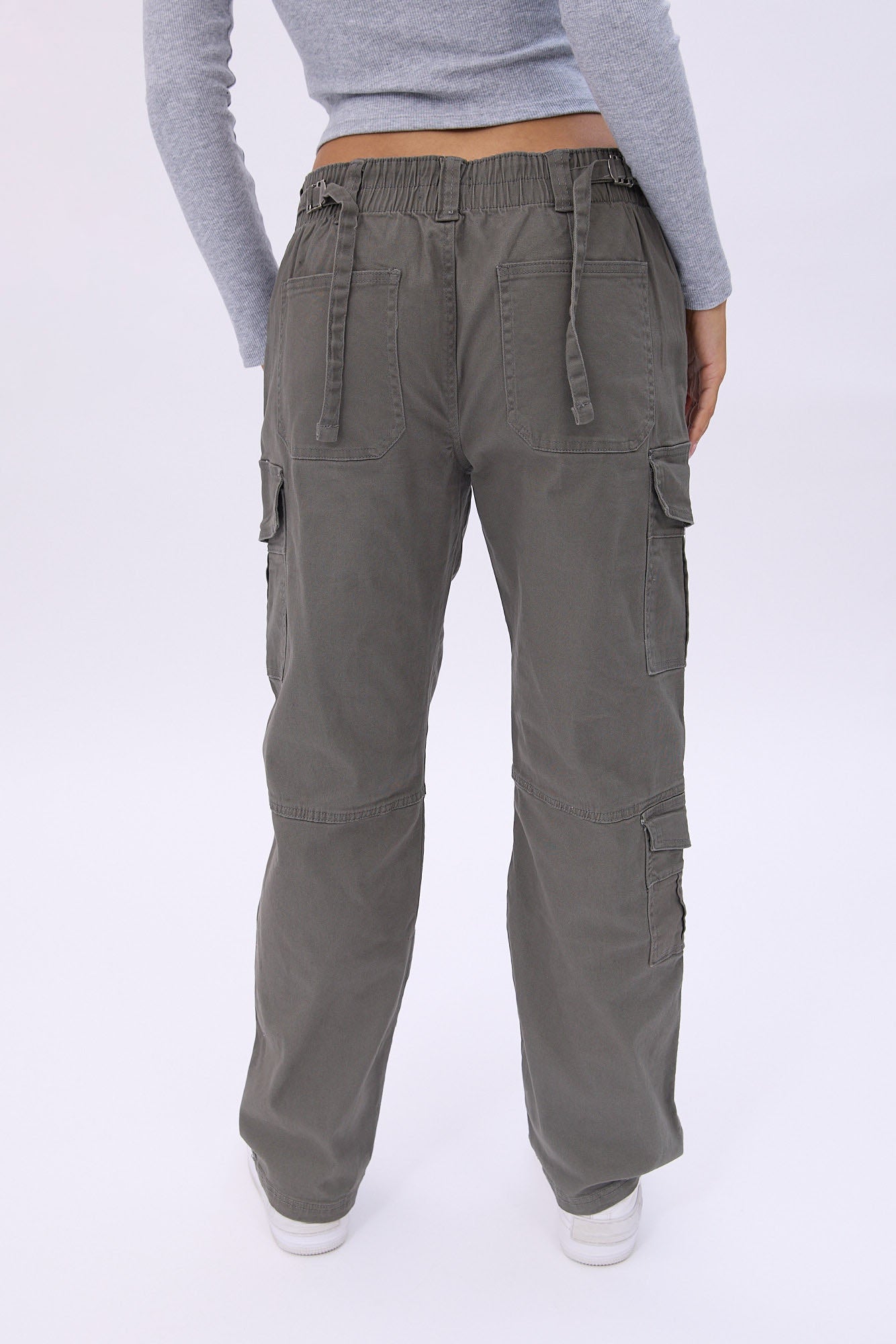 High Rise Straight Leg Cargo Twill Pants