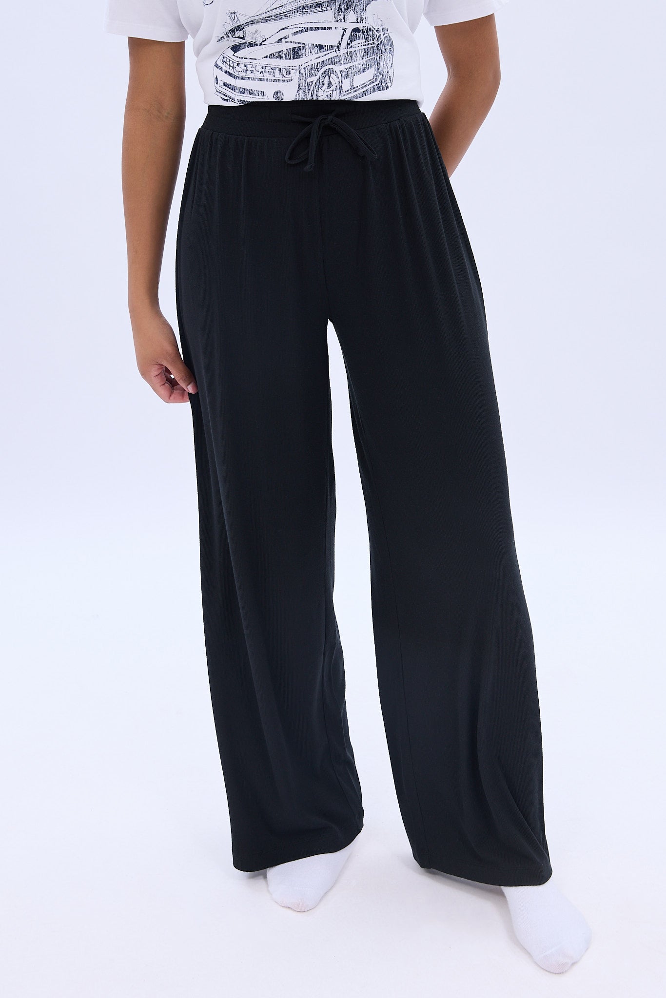 Mid Rise Super Soft Ribbed Wide Leg Pajama Pant