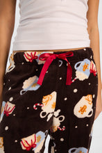 Pantalon pyjama pelucheux imprimé à cordon serrage en satin thumbnail 7