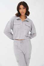 Quarter-Zip Cropped Super Soft Fleeceback Pullover Sweatshirt thumbnail 1