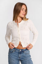 Pointelle Knit Button-Up Crew Neck Cardigan thumbnail 1