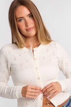 Pointelle Knit Button-Up Crew Neck Cardigan thumbnail 2