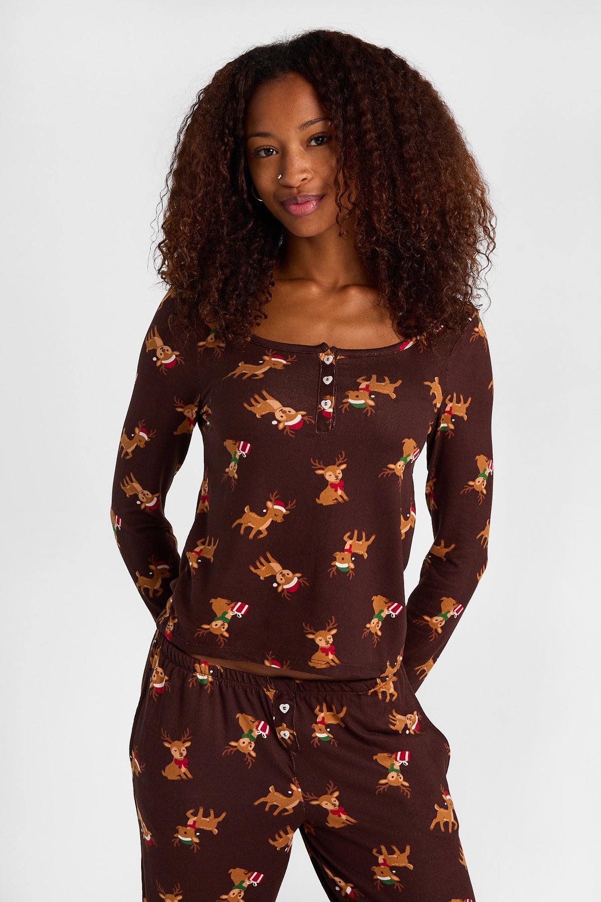Holiday Graphic Super Soft Henley Pajama Top & Wide Leg Pants 2-Piece Set