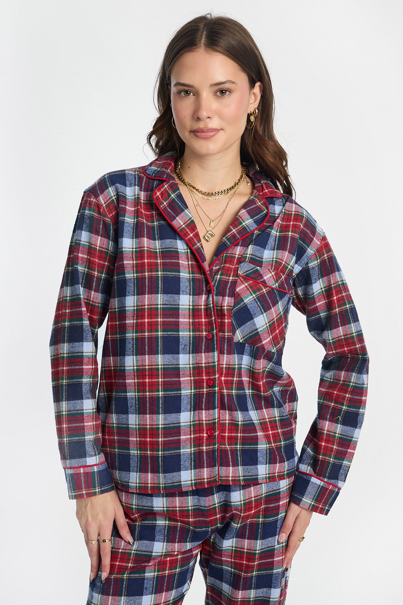 Flannel Button-Up Pajama Shirt