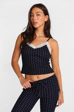Débardeur pyjama en tricot gaufré à bordure en dentelle thumbnail 1