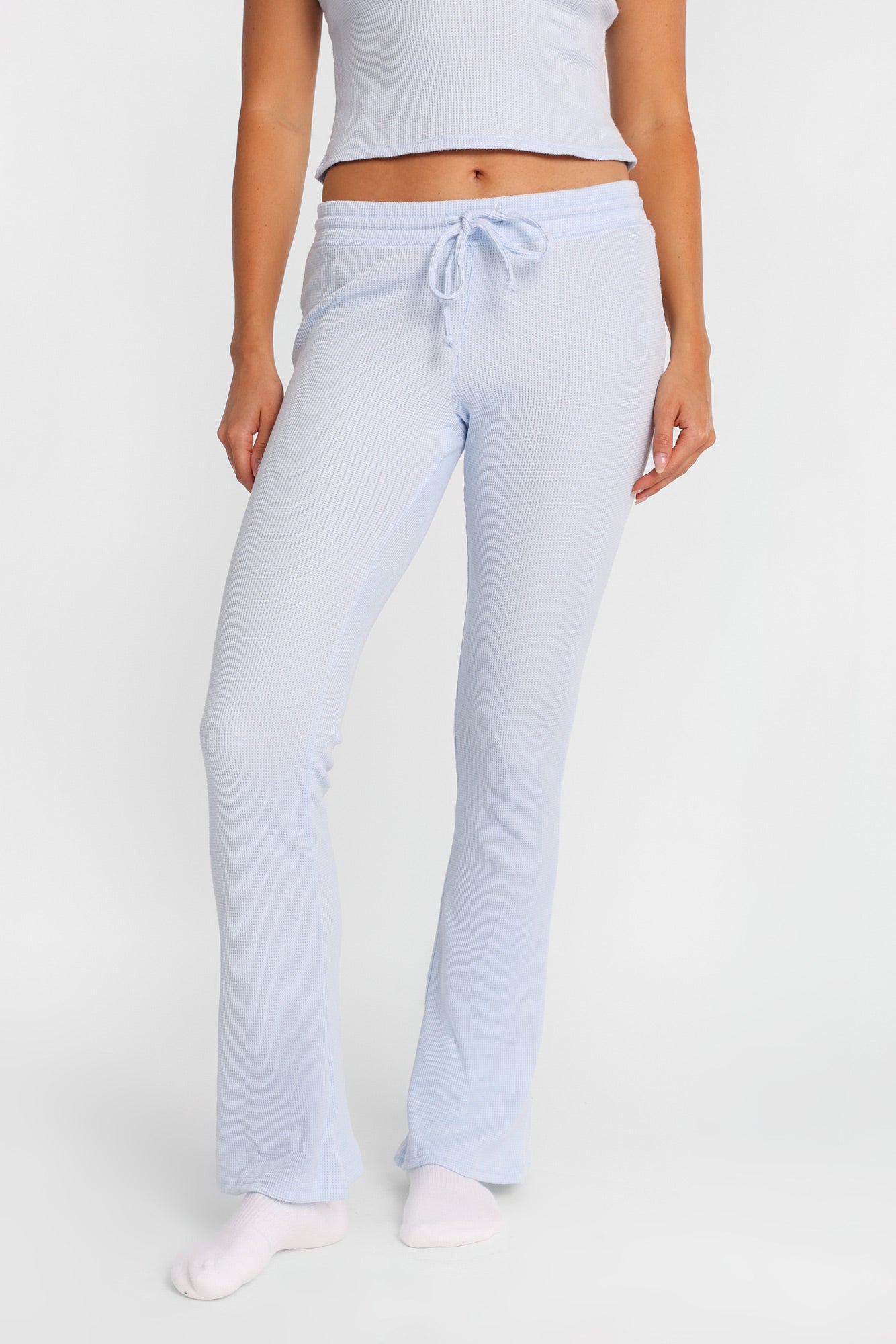 Pantalon pyjama à jambe semi-évasée en tricot gaufré