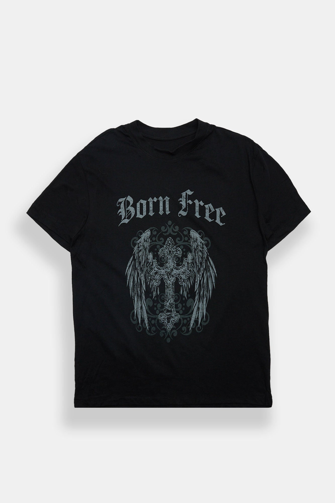 T-shirt coupe garçonne imprimé tête de mort et ailes