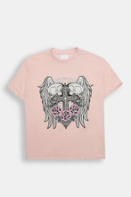 T-shirt coupe garçonne imprimé Crâne Ailes Roses Cur Croix thumbnail 1