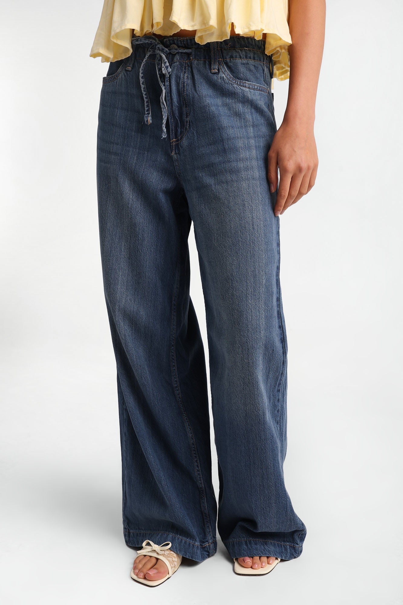 Low-Rise Ultra-Wide Leg Drawstring Jeans
