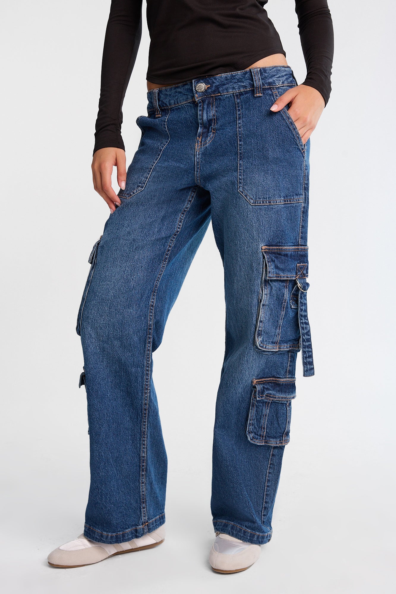 Low Rise D-Ring Cargo Denim Pants