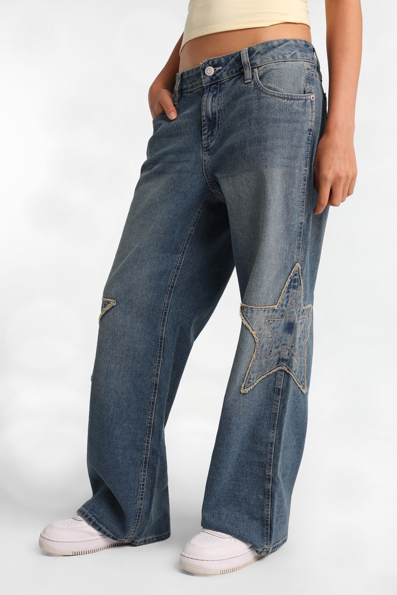Chloe Star Embroidered  Low Rise Baggy Jeans
