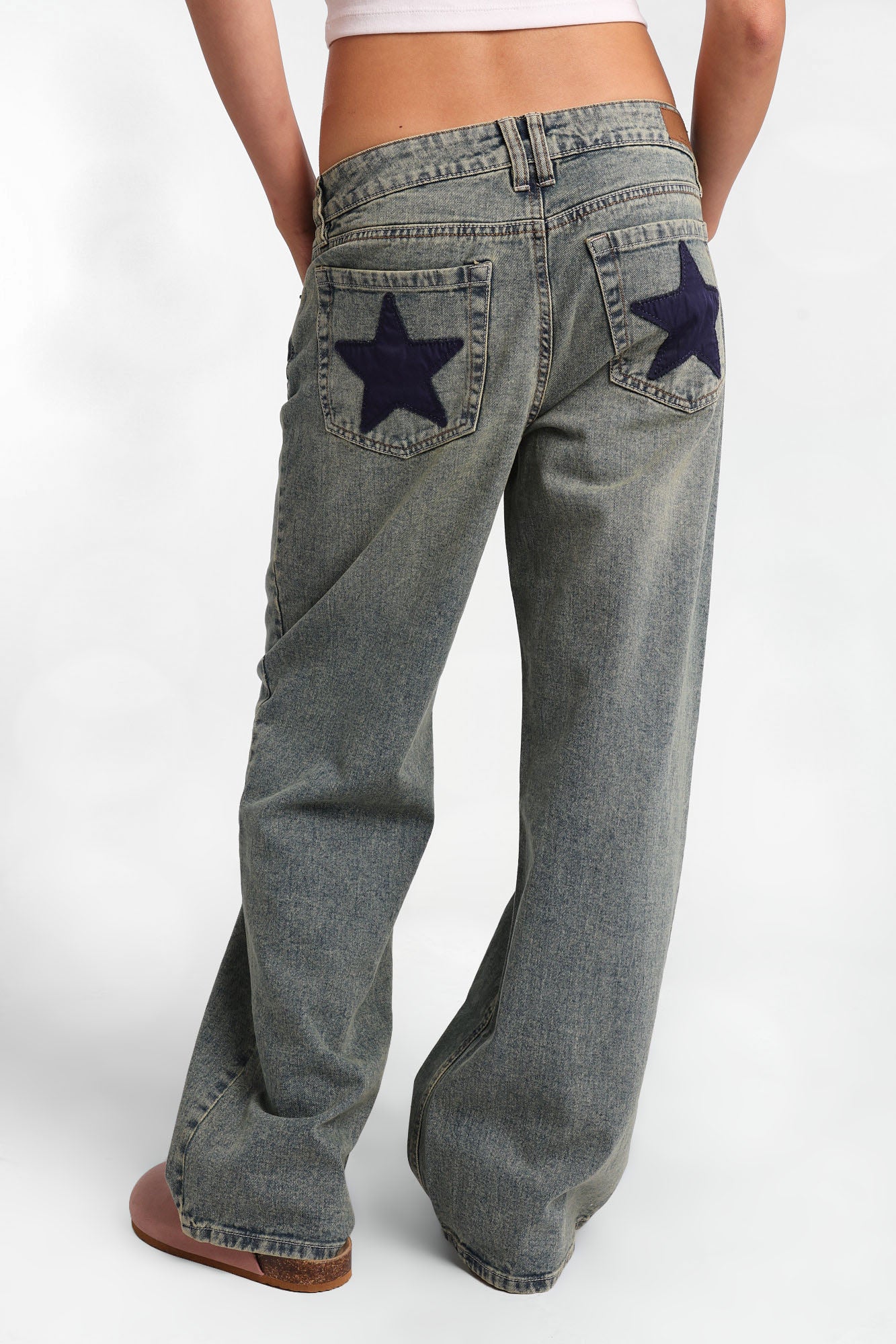 Chloe Star Patch Embroidered Low Rise Baggy Jeans