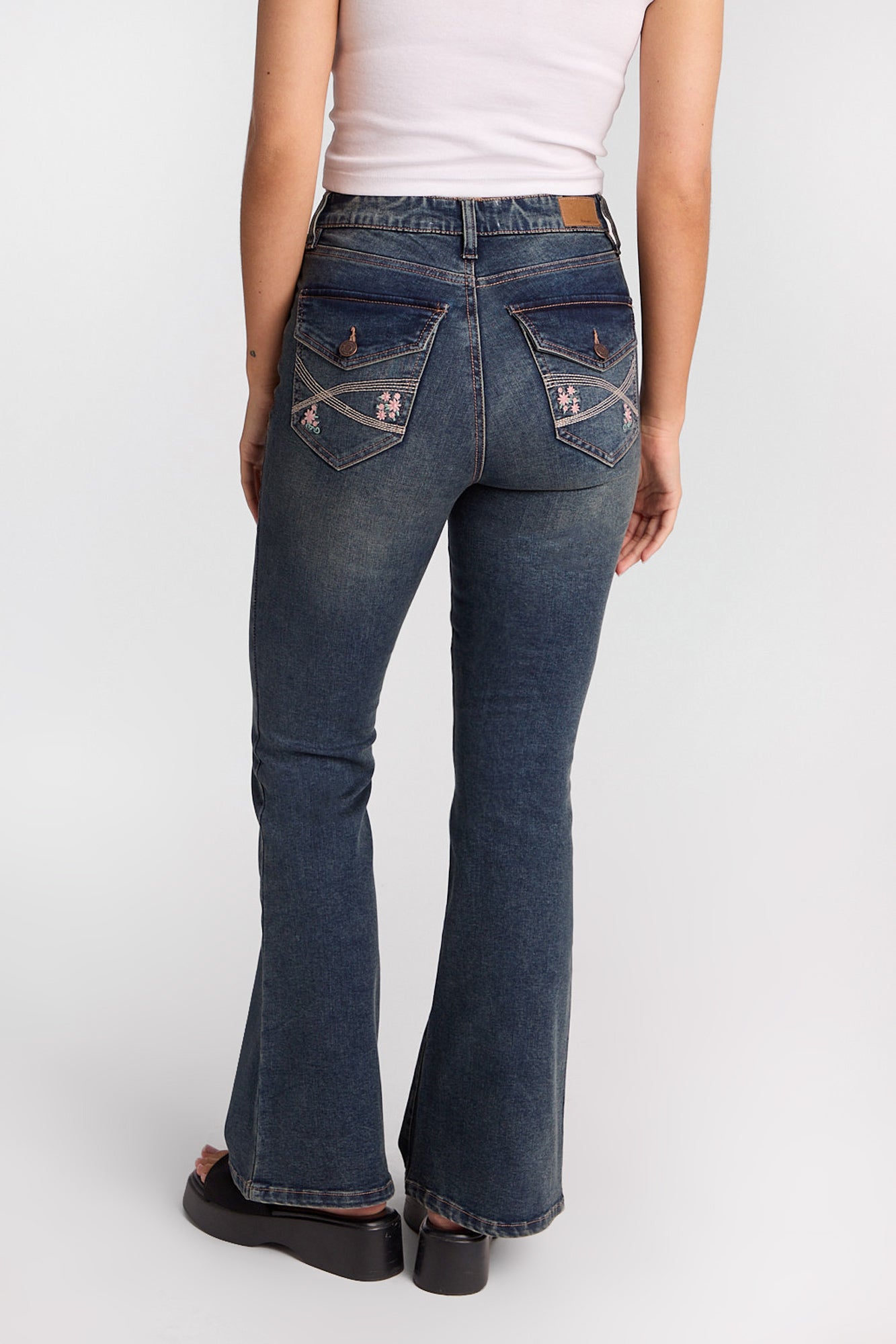Isla Floral Embroidered High Rise Flare Jeans