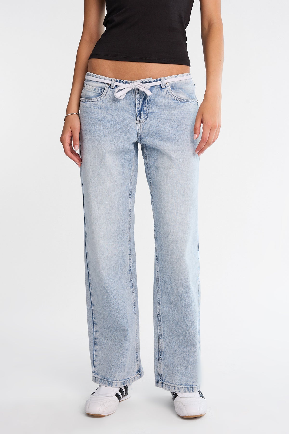 Chloe Low Rise Shoelace Belt Baggy Jeans