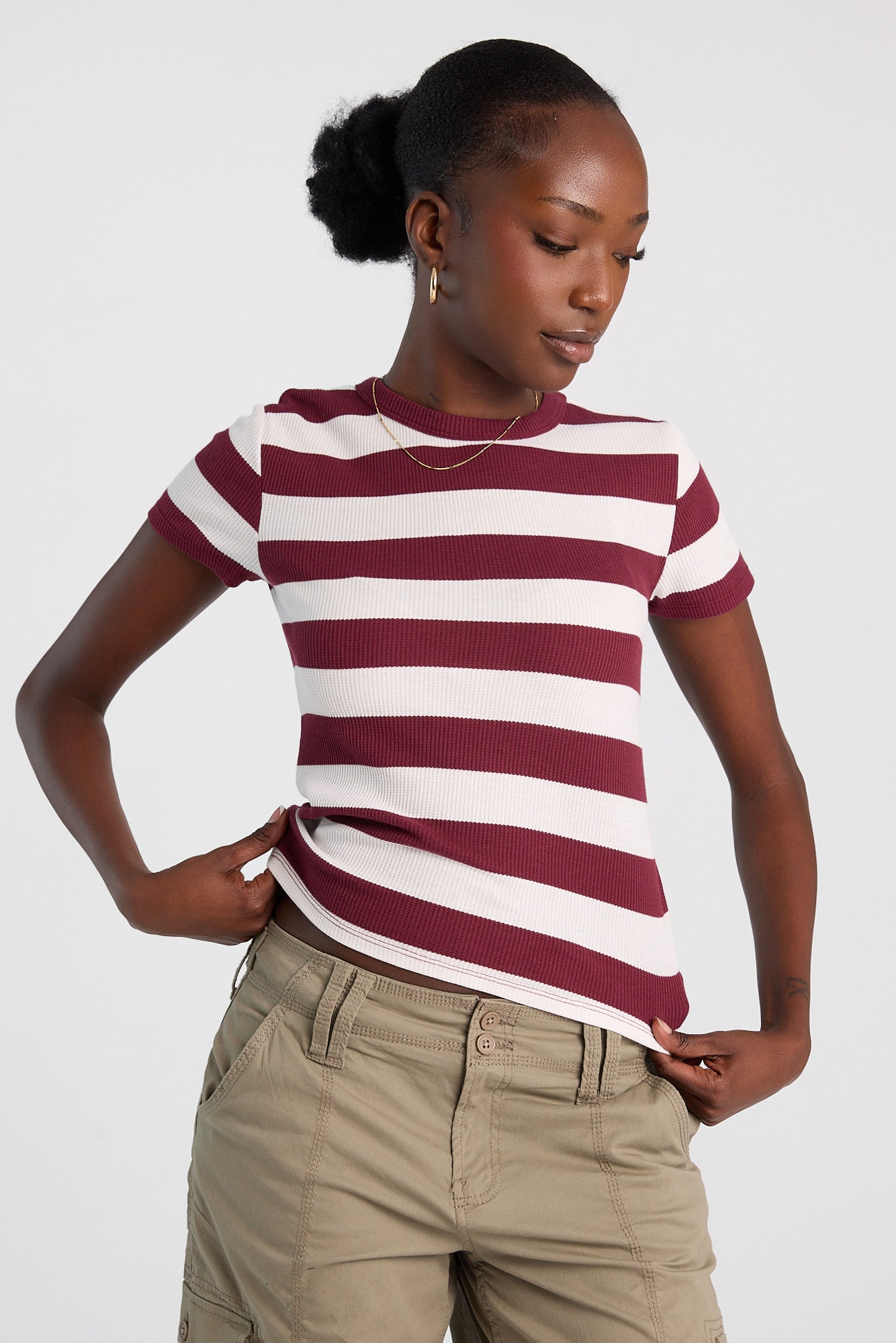 Short Sleeve Crew Neck Waffle Knit Tee